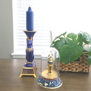 Franklin Mint Egyptian Cat Candle Holder and Figurine Set